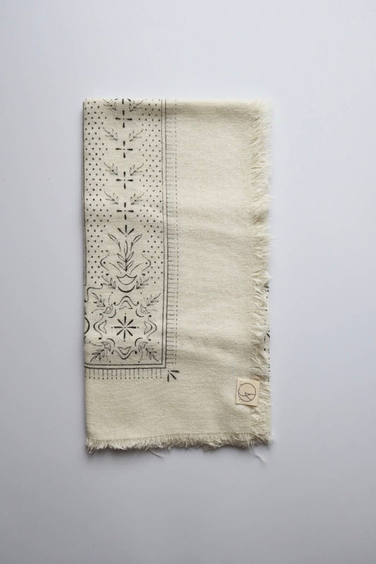 Raw Silk Bandana - Cream & Black