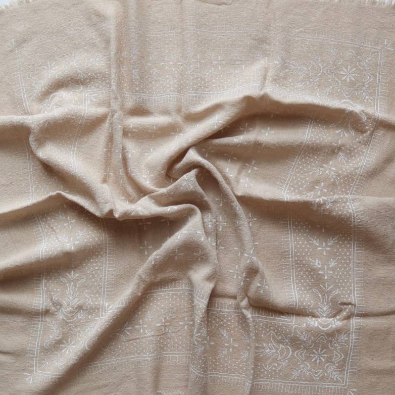 Raw Silk Bandana - Oatmeal & White