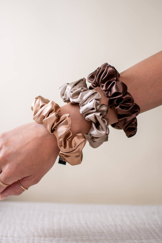 Blissy Scrunchies - Taupe, Cinnamon, Brown
