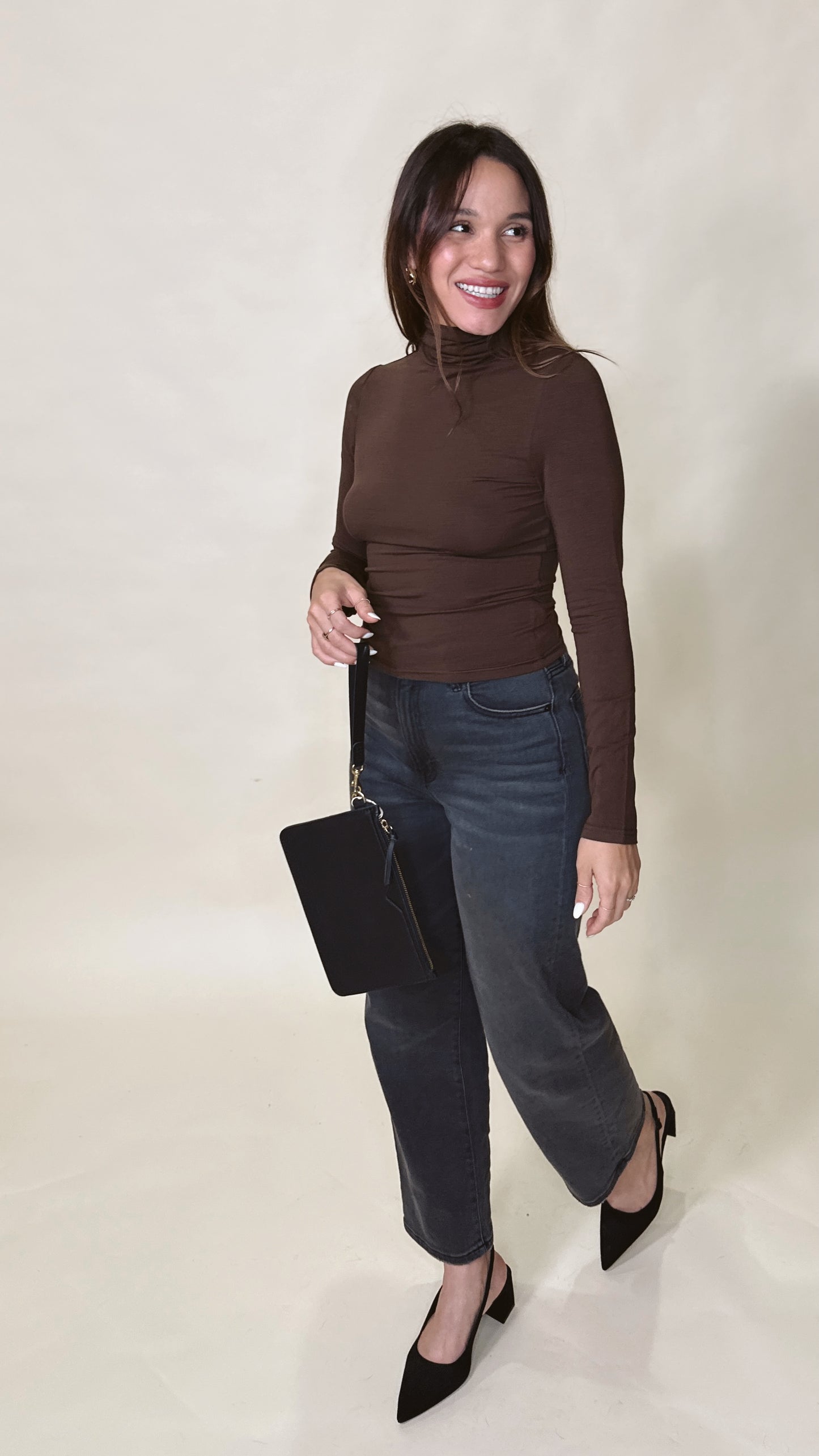 Long Sleeve Turtleneck Top- Chocolate