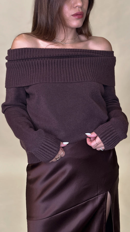 Katie Off-Shoulder Sweater - Chocolate