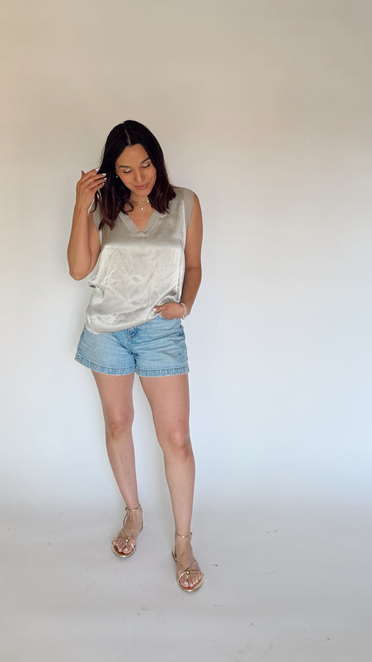 Luxe V-Neck Top - Sterling