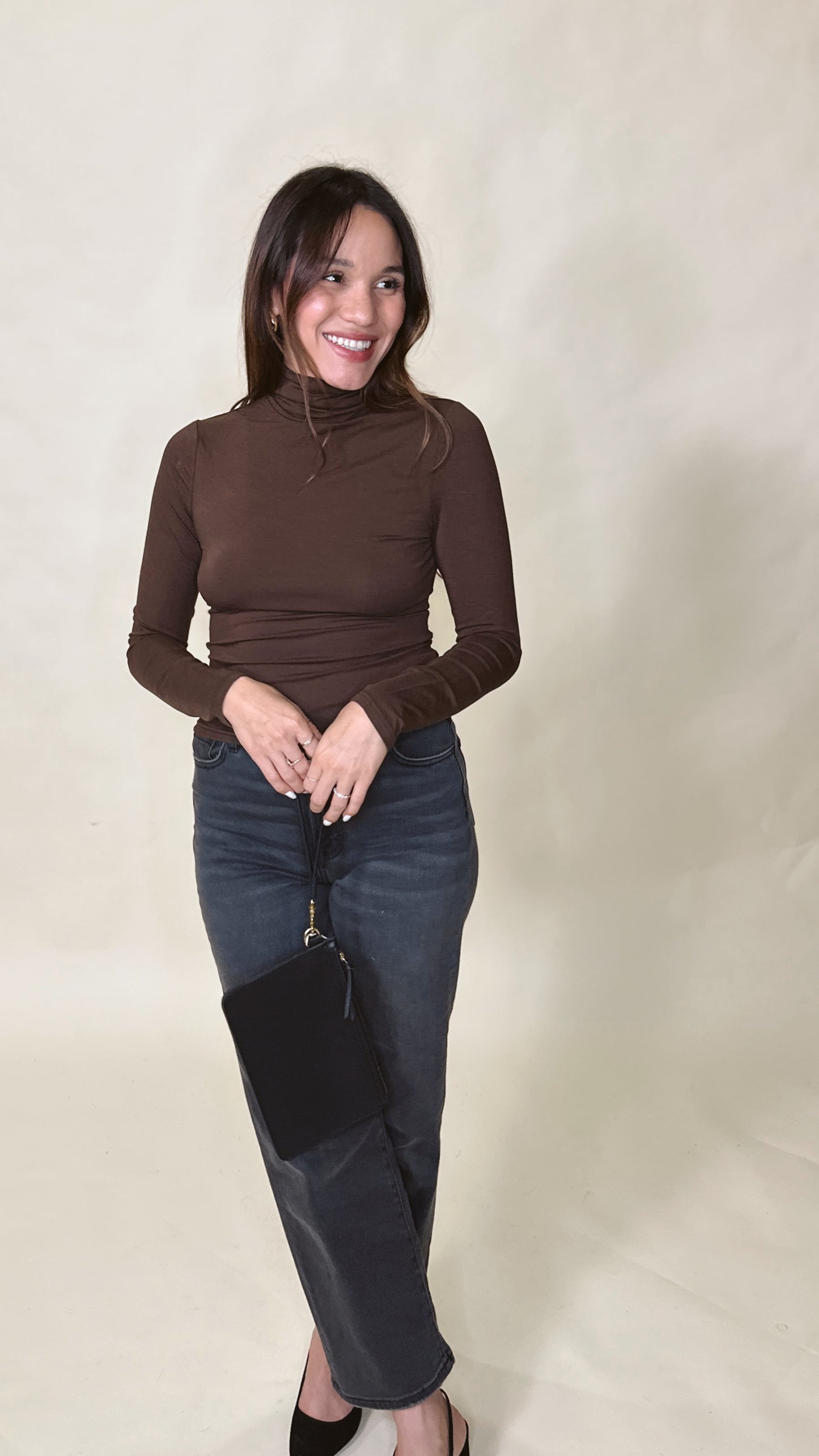 Long Sleeve Turtleneck Top- Chocolate